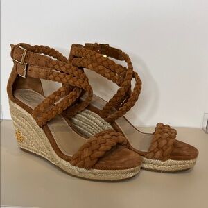 Tory Burch Tan Braided Wedge Sandals